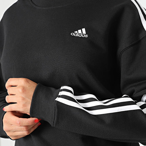 Sweat Crewneck A Bandes Femme 3S IC8766 Noir