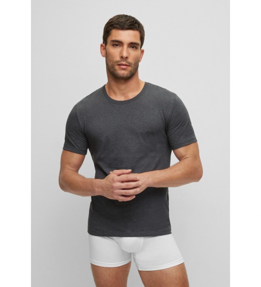 Conjunto de 3 camisetas BOSS RN 3P nas cores azul marinho, cinza e preta.