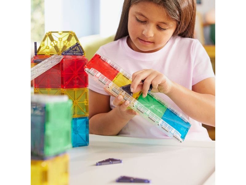 Magna-Tiles Rail Racers Deluxe 90 Teile Deluxe Bau- und Rennset mit 90 magnetischen Teilen