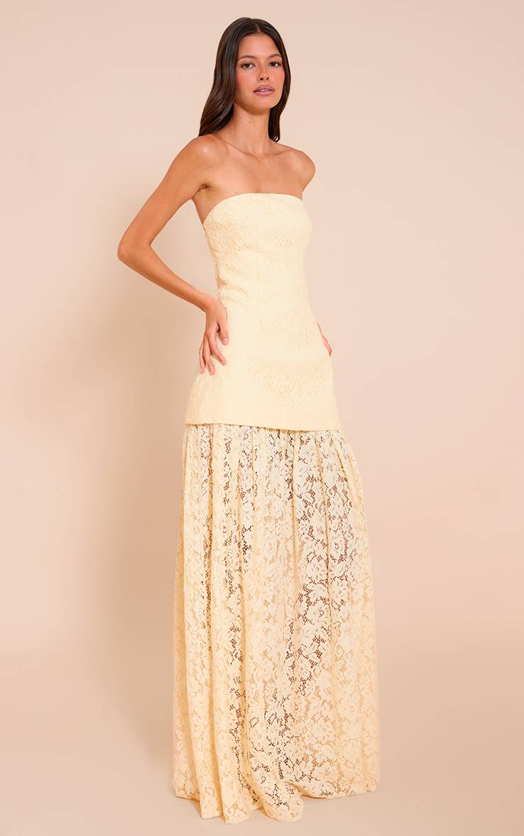 Citron Robe Midaxi Bandeau À Empiècements De Jupe En Dentelle Transparente