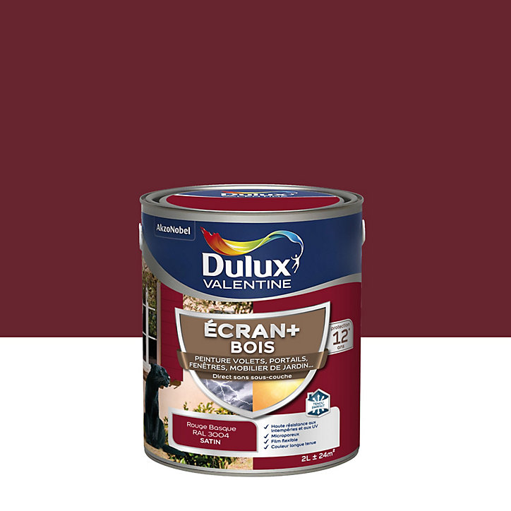 Peinture extérieure Ecran+ bois Dulux Valentine satin rouge basque 2L