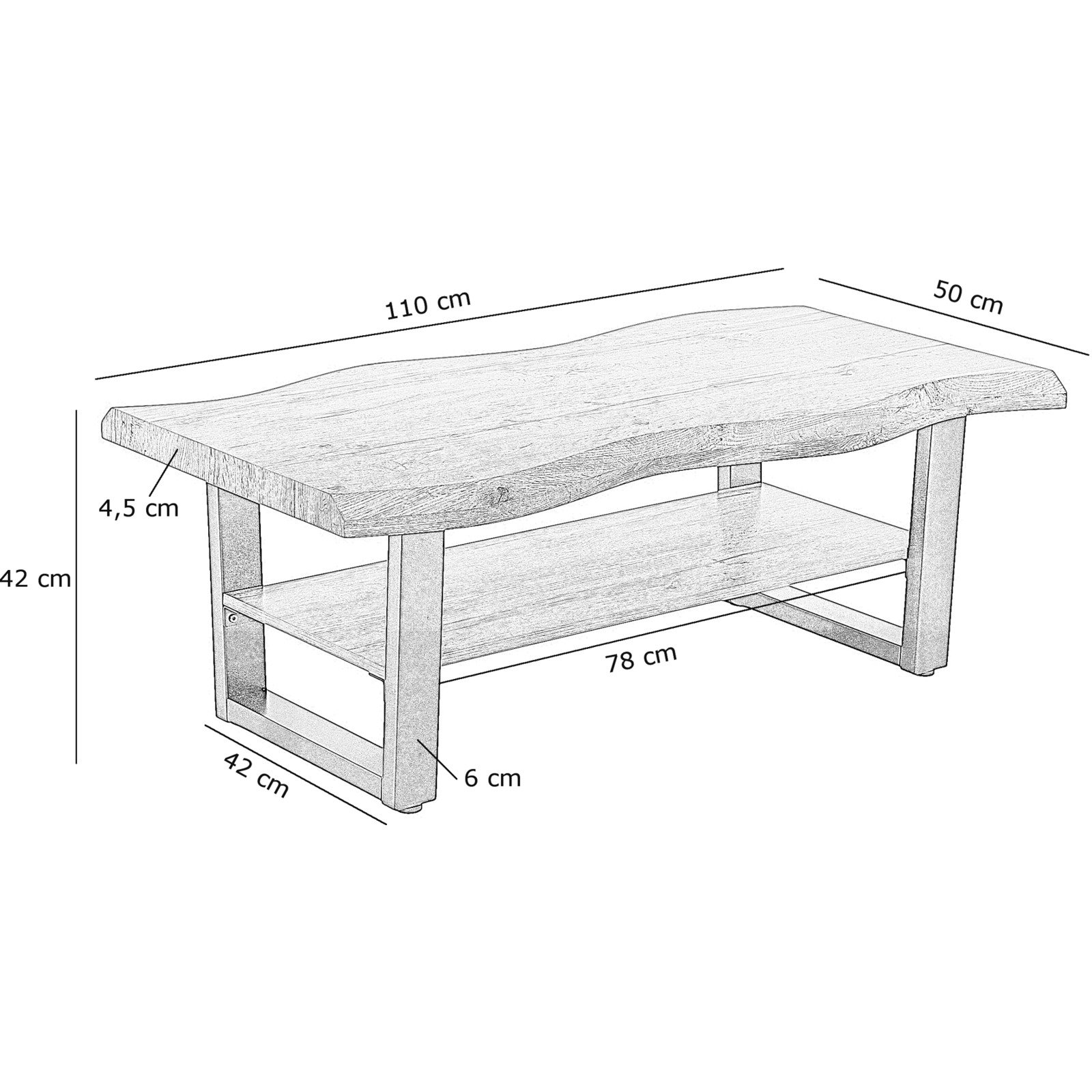 Salontisch Tina U-Fuss MDF Wildeiche 110 x 42 x 60 cm