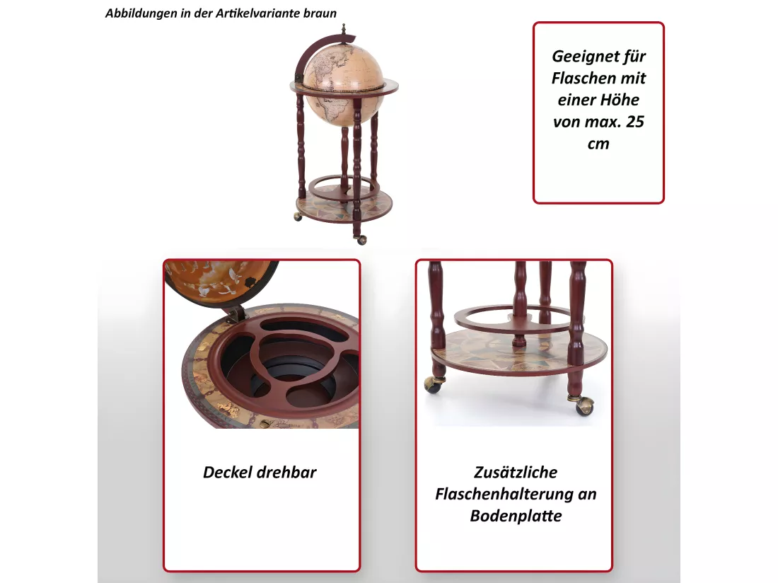Bar de salon Globe MCW-D83 roulant, blanc