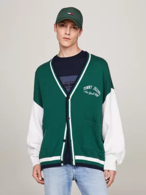 Cardigã Varsity com blocos de cores e corte quadrado