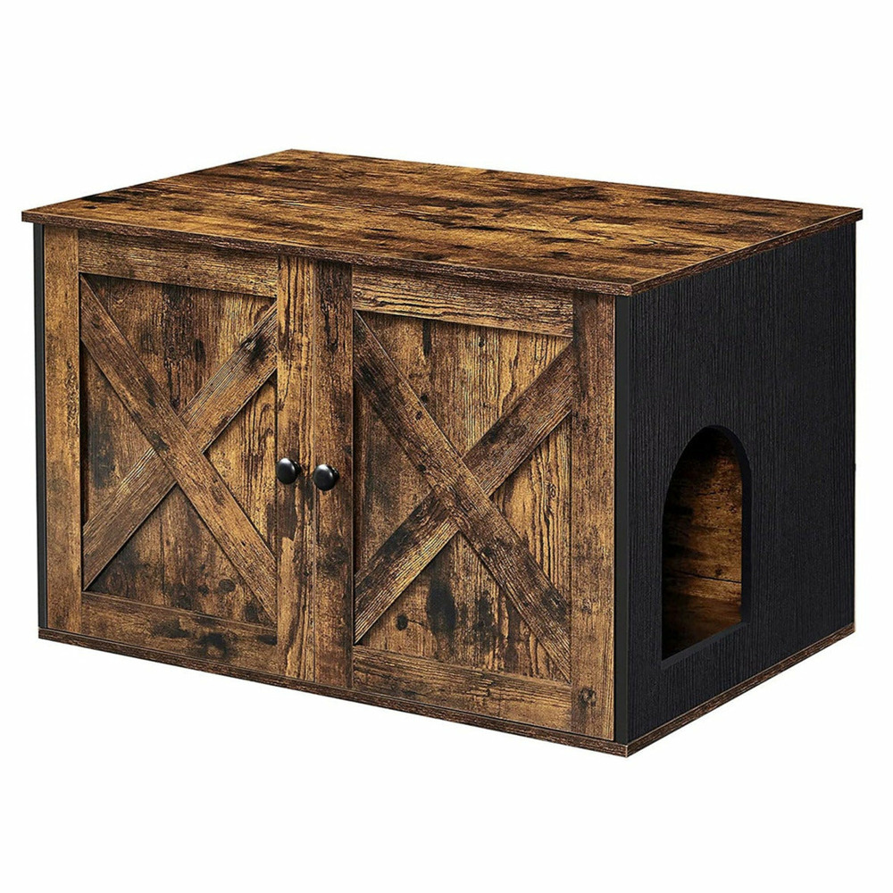 Maison de toilette pour chats 80 cm marron rustique et noir