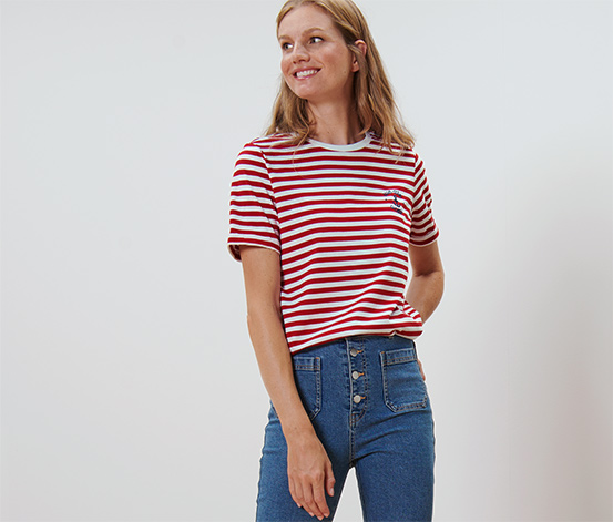 T-Shirt mit Stickerei, rot-weiß gestreift