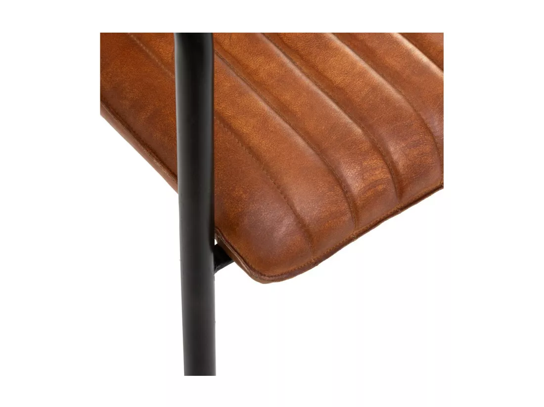 Fauteuil rétro en Cuir Cognac et structure en Métal Noir