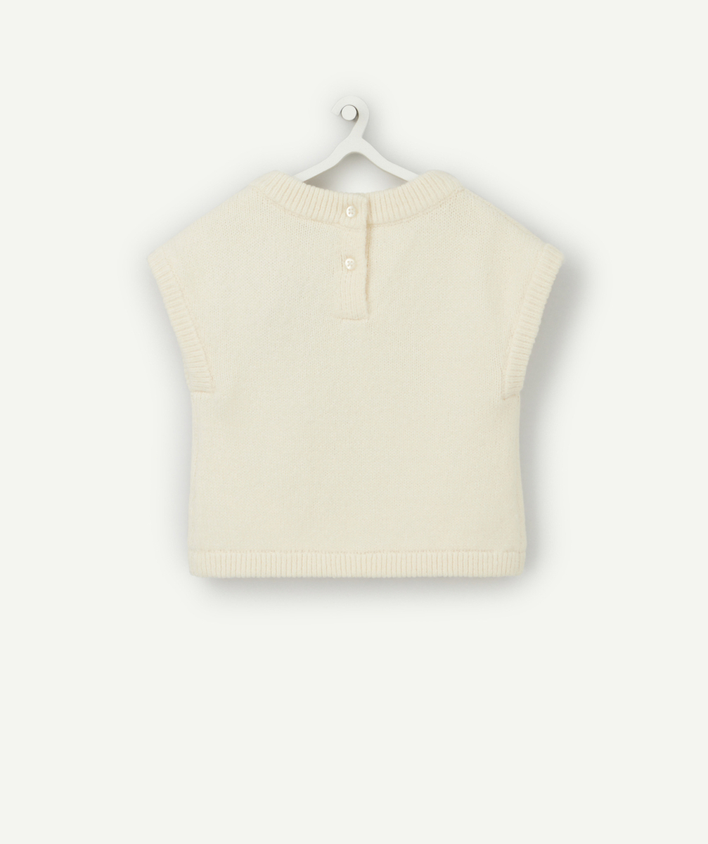 PULL SANS MANCHES BÉBÉ FILLE ÉCRU AVEC MARGUERITE