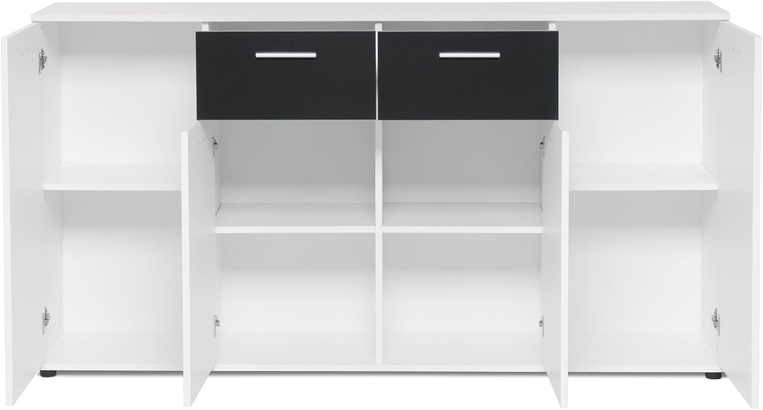 möbelando Sideboard Beistellschrank Anrichte Standschrank Kommode Highboard Jacklin II Weiß/Schwarz