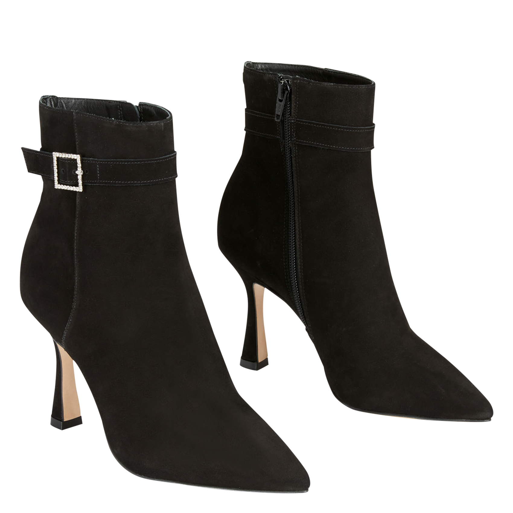 OPALE - Bottines à talons en cuir velours| Noir