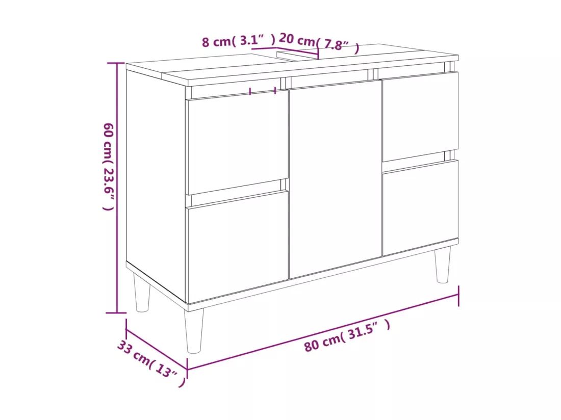Meuble d'évier chêne marron 80x33x60 cm bois d'ingénierie