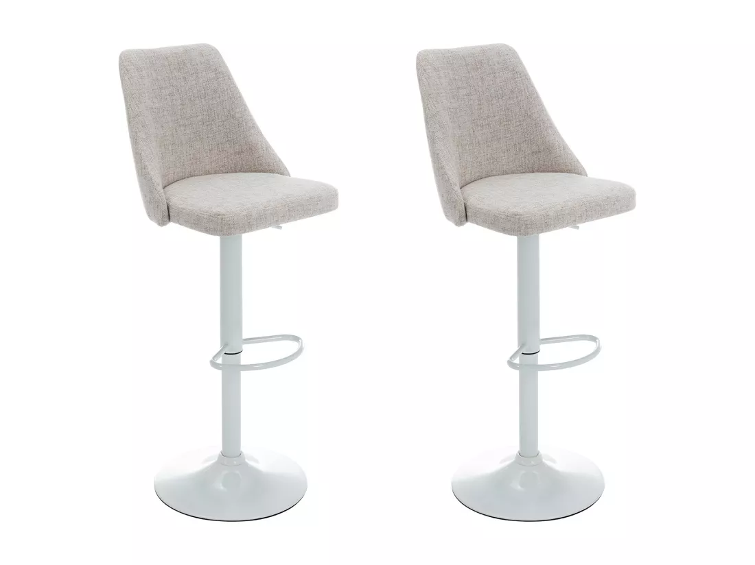 Lot de 2 tabourets de bar en tissu et métal blanc - Beige - KIYOLA