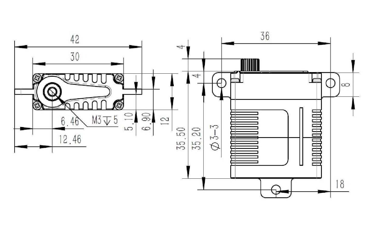 Flächenservo A12-T 20.4 kg Digital HVDigitalservo mit 7-Phasen Coreless Motor