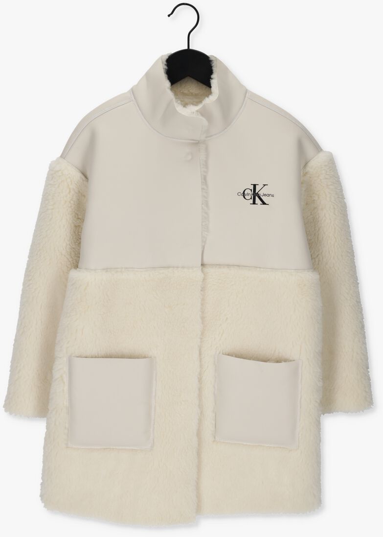 CALVIN KLEIN beige calvin klein teddy jas faux fur leather coat