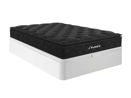 Ensemble 140 x 190 cm sommier coffre blanc + matelas ressorts ensachés surmatelas intégré ép.28cm - BLACK DREAM de YSMÉE