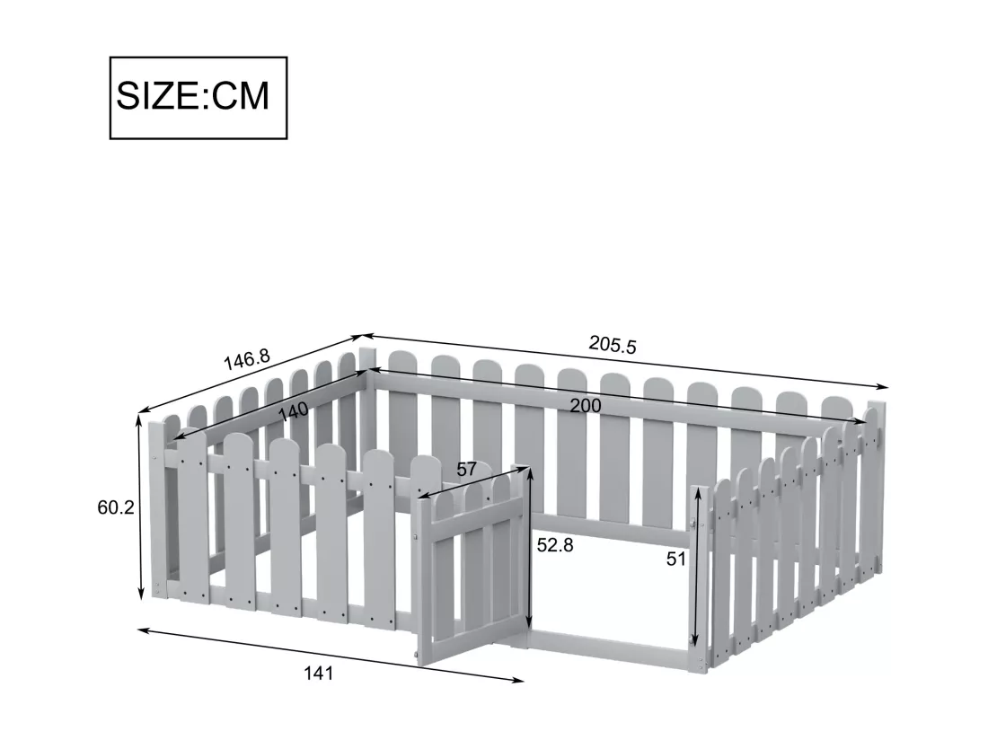 Lit enfant 140x200cm en bois - avec barrière de sécurité - Gris