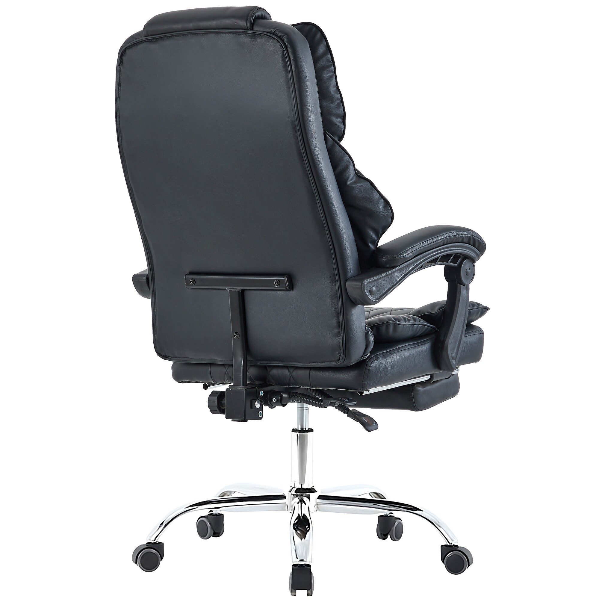Bürostuhl mit Fußstütze und flexiblen 3-Punkt-Armlehnen - Schreibtischstuhl in Lederoptik mit Chrom-Base - ergonomischer Bürostuhl mit verstellbarer Rückenlehne