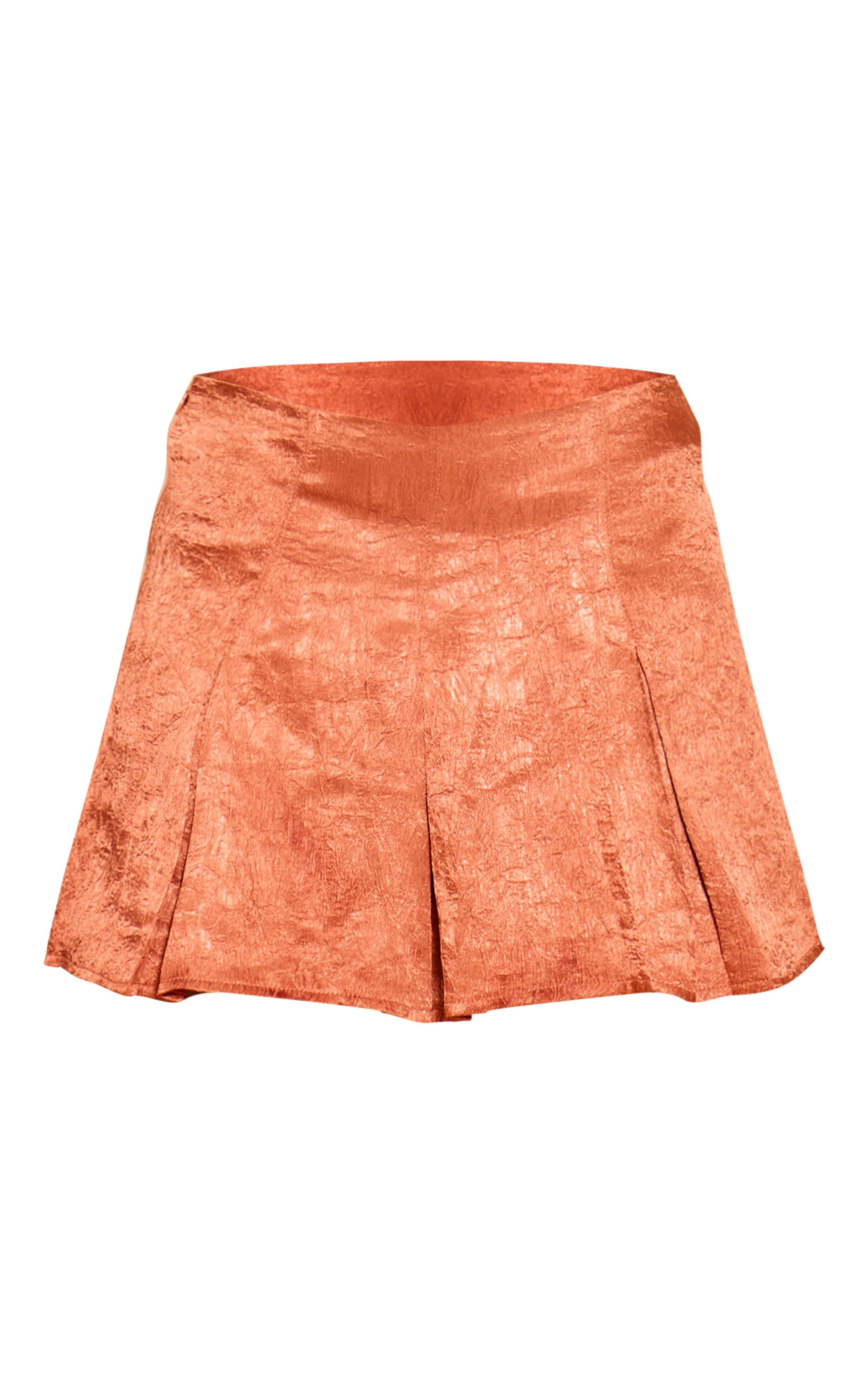Rouille Jupe-short Patineuse Plissée En Satin Texturé