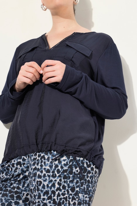 Blusenshirt, Ziersteine, Tunika-Ausschnitt, Langarm