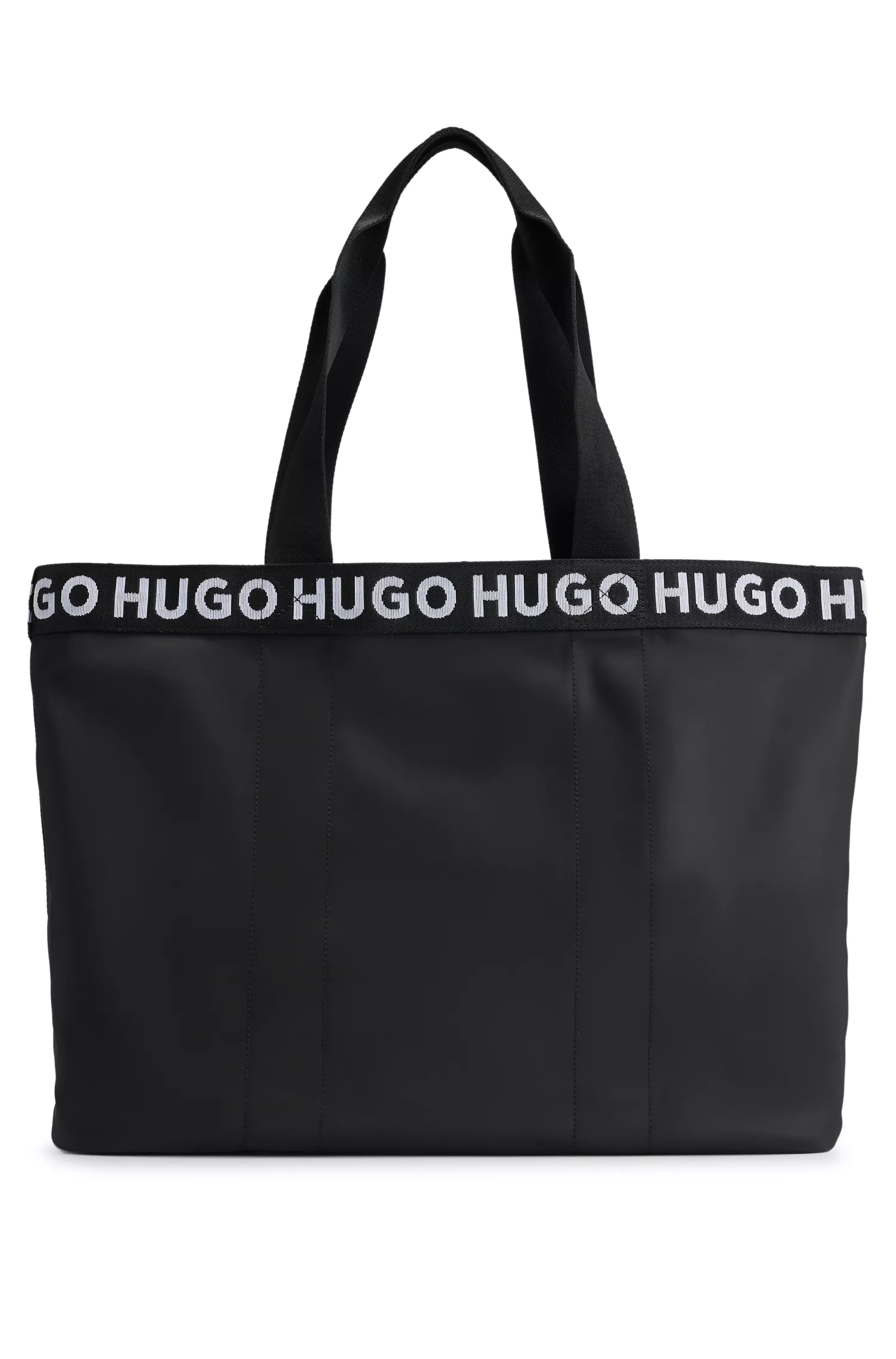 Bolsa tote vermelha HUGO com detalhes de logotipo contrastantes repetidos.