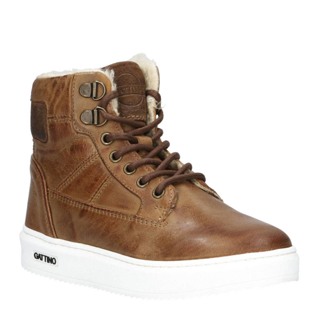 Gattino gevoerde leren sneakers cognac