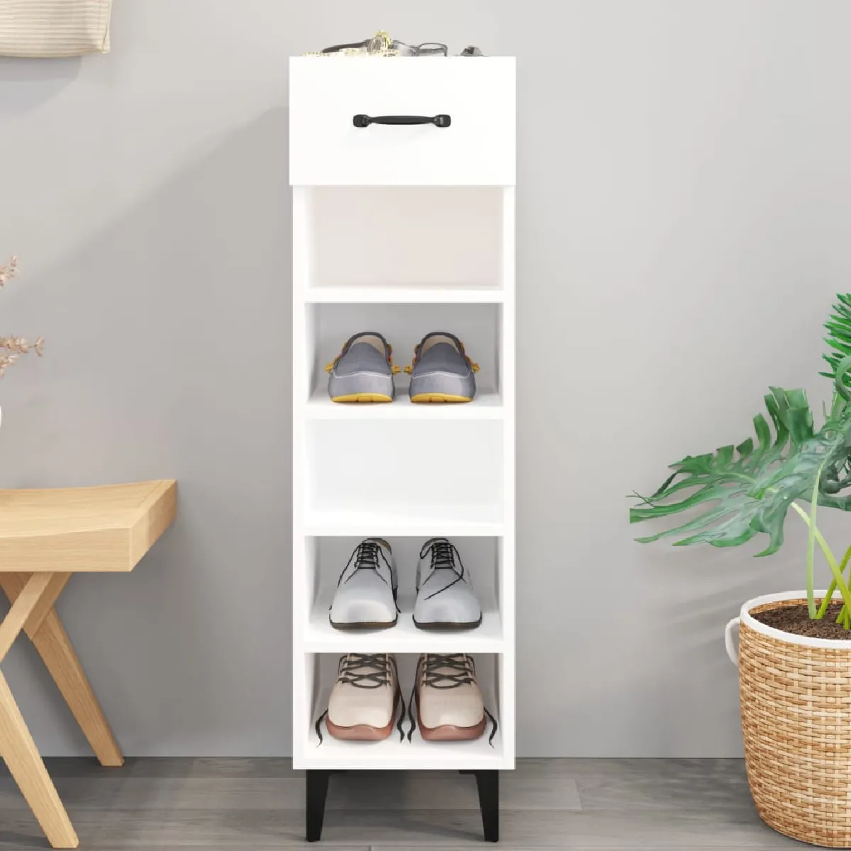 vidaXL Armoire à chaussures - Blanc brillant