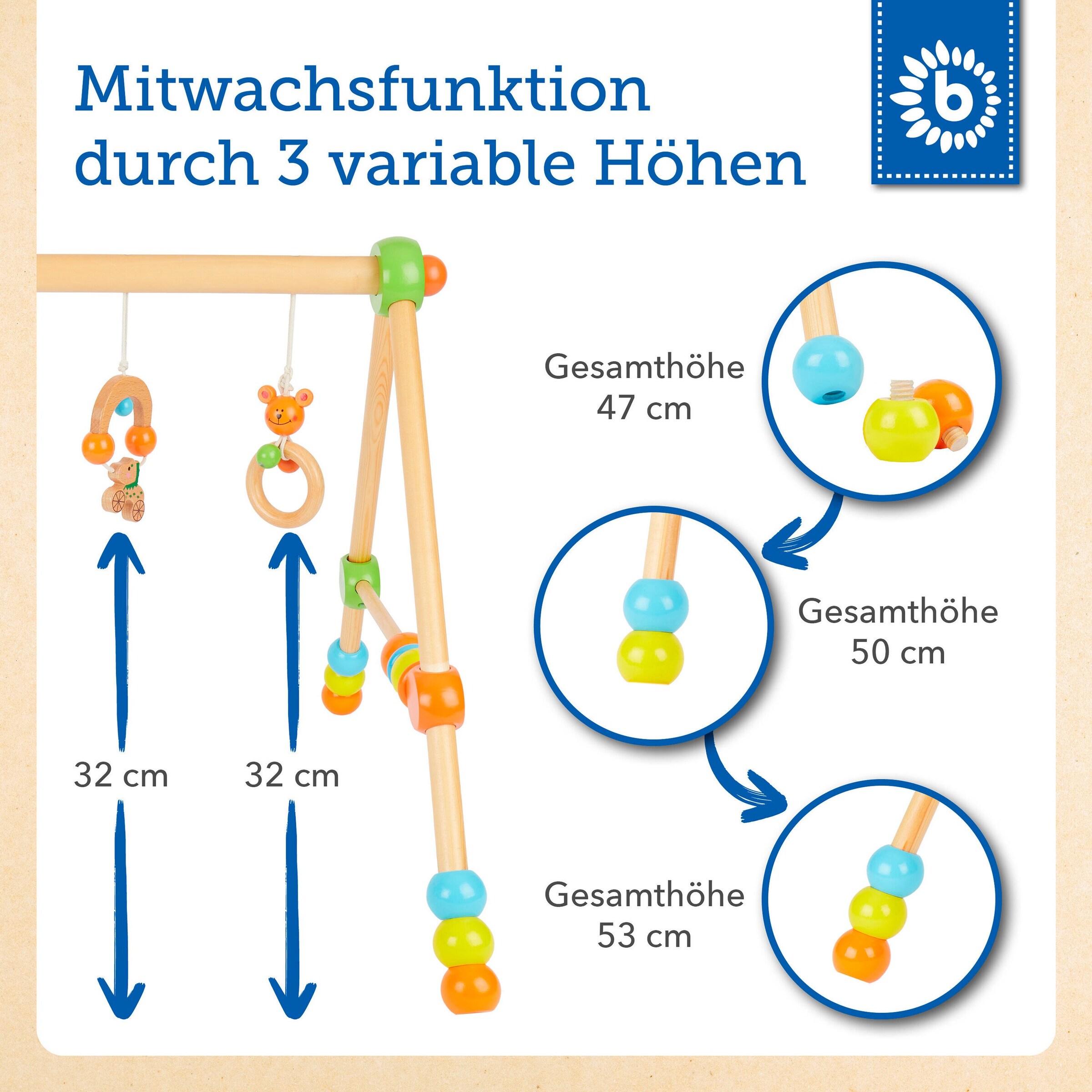 Bieco Spielbogen Holz Höhenverstellbar - ab Geburt Mehrfarbig