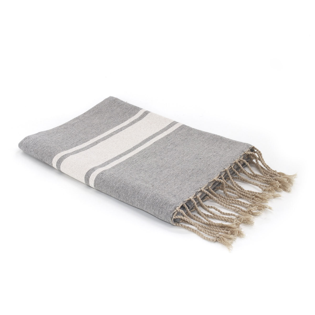 Febronie Fouta Traditionelle St Tropez gris perle/blanc - 100x200 cm