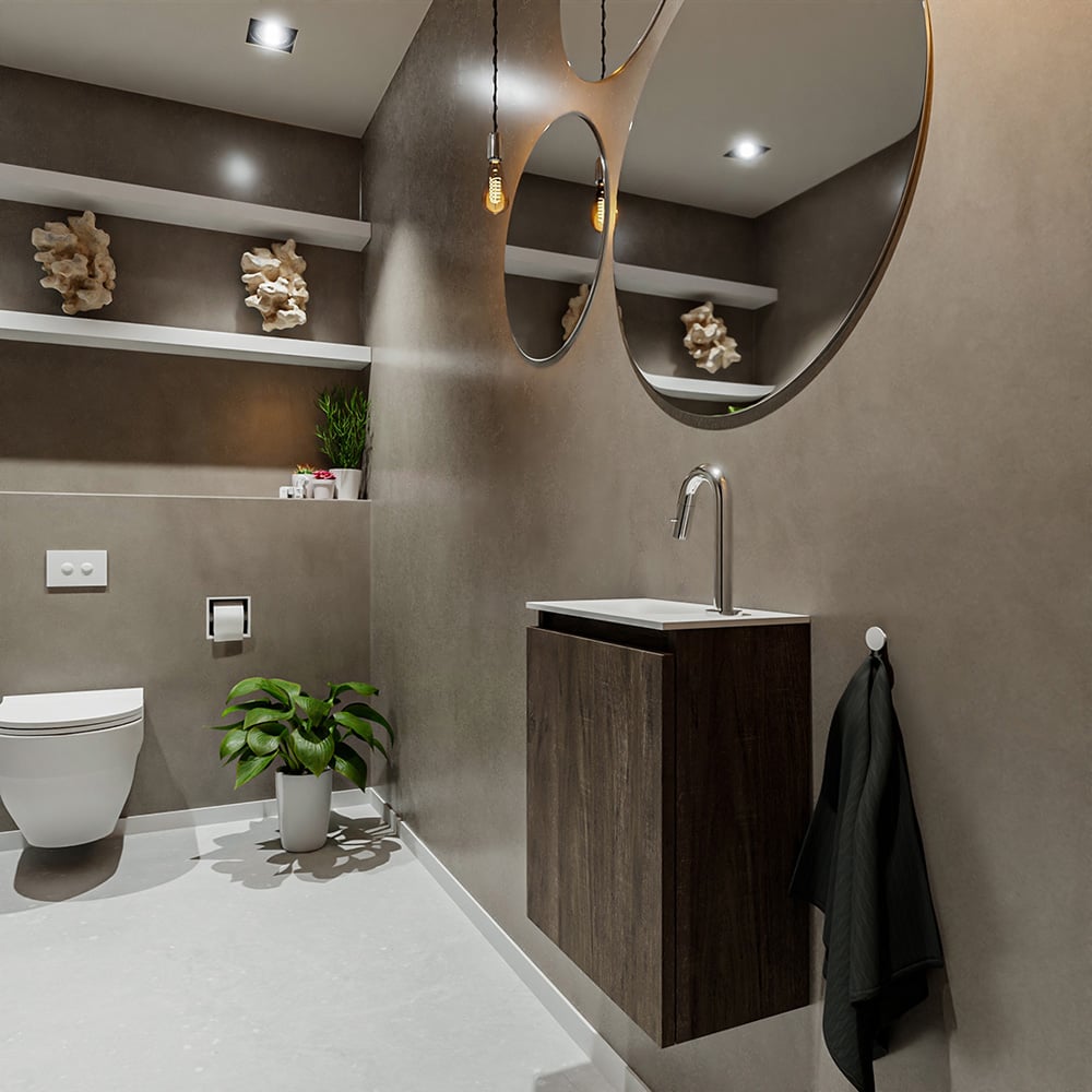 Mondiaz Ture 40cm toiletmeubel dark brown met wastafel talc links 1 kraangat