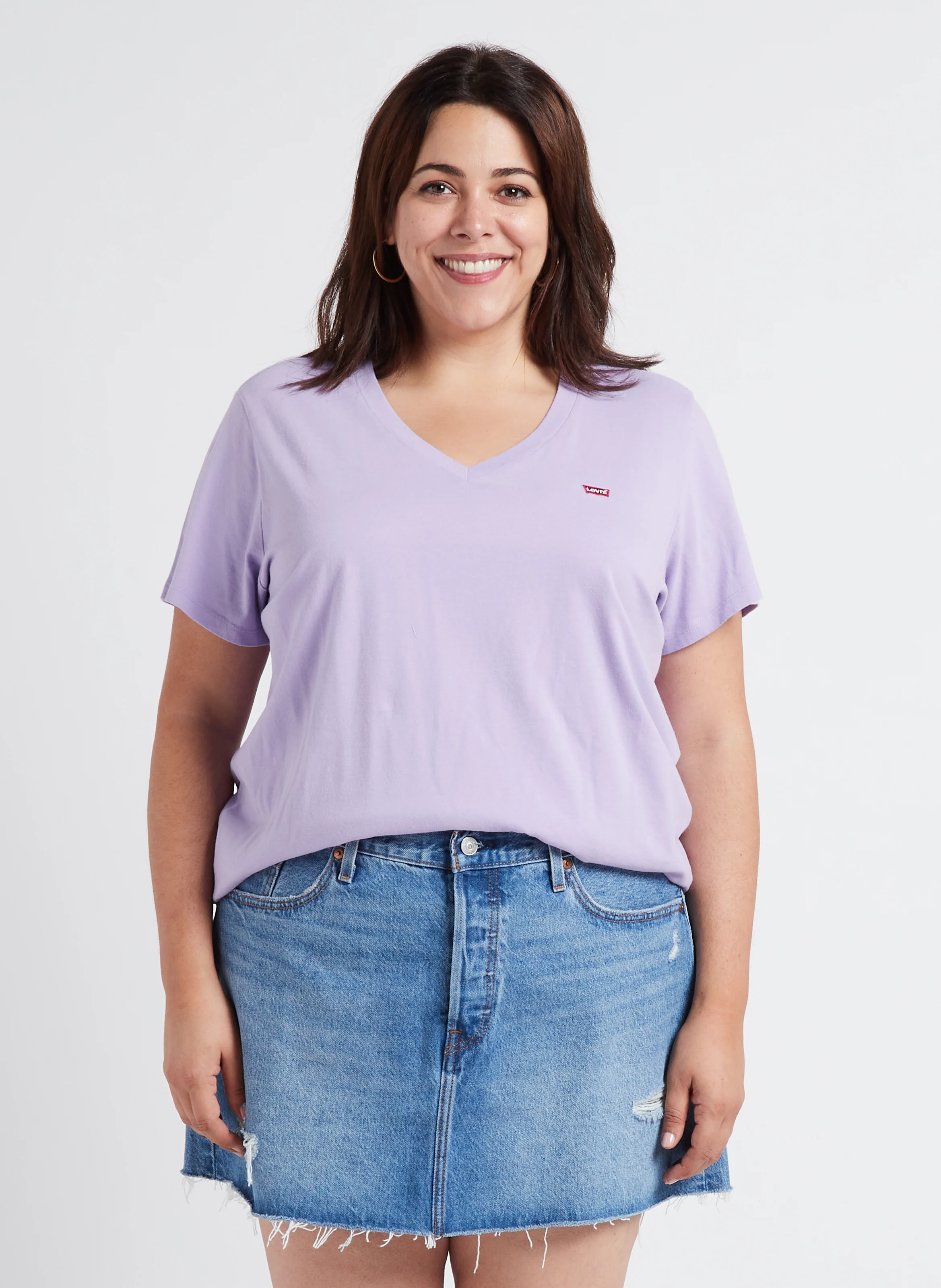 PL V NECK TEE - Tee-shirt col V en coton | Violet