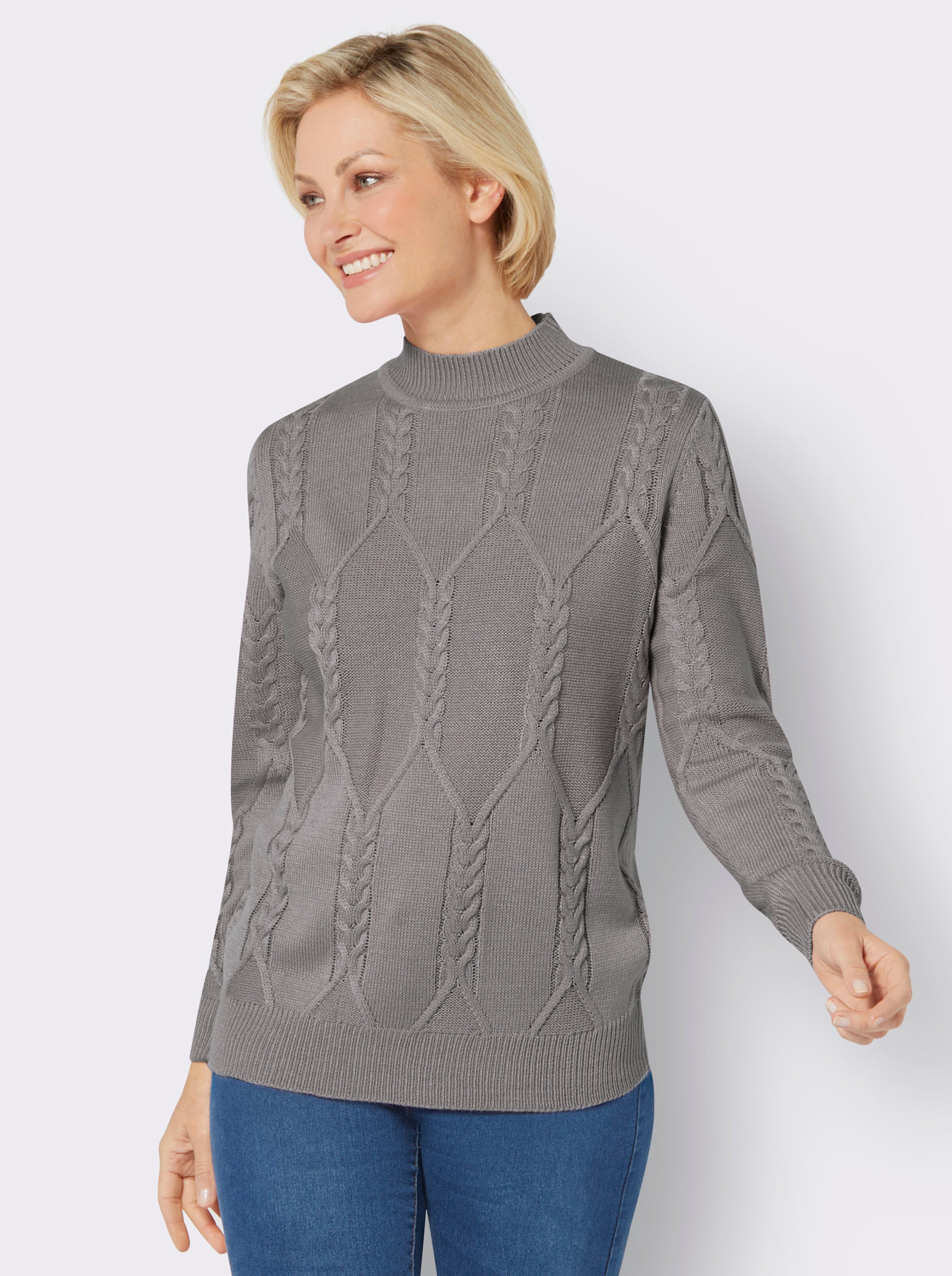 Langarm-Pullover mit Zopfmuster
