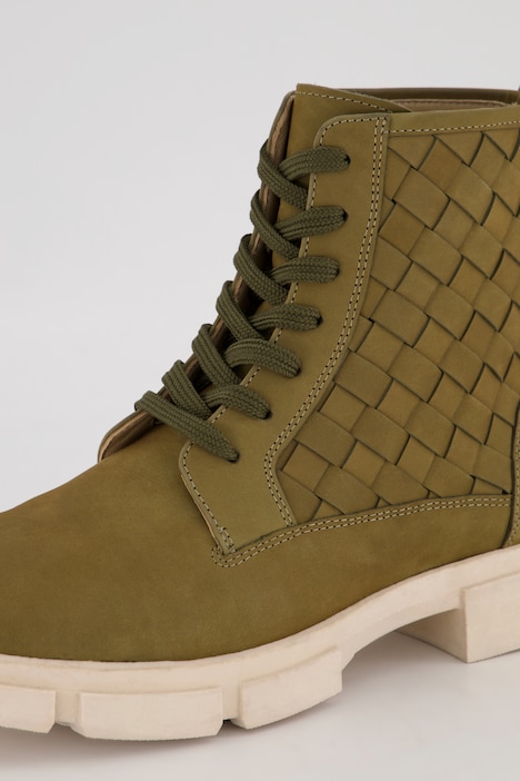 Leder-Stiefeletten, Flechtoptik, Weite H