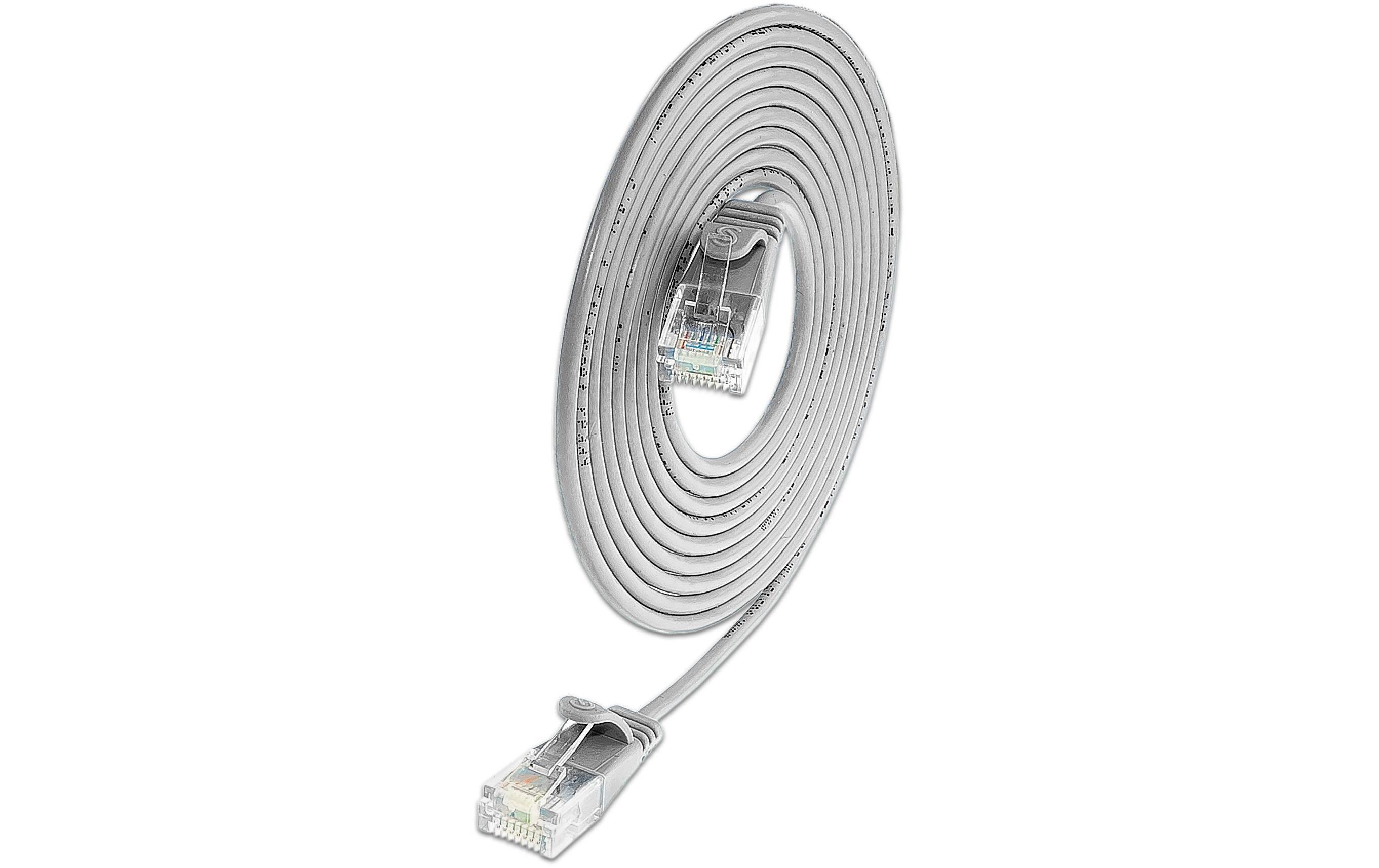 Slimpatchkabel RJ-45 - RJ-45, Cat 6, UTP, 7.5 m, GrauLightpatchkabel rund, ungeschirmtes Twisted-Pair-Kabel (U/UTP) mit Klinkenschutz