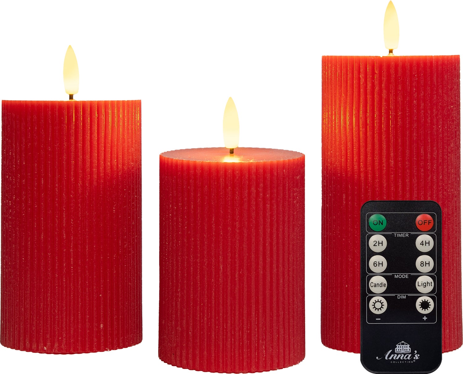 Anna's Collection LED stompkaars Rib met timer rood D 7,5 H 12,5 cm