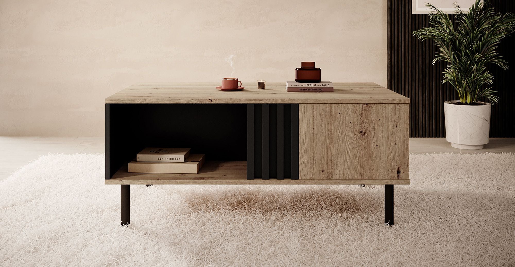 Marcos - Salontafel met lade - Eiken/antraciet