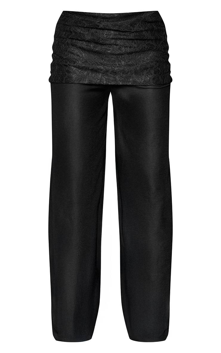Noir Pantalon En Mousseline Avec Superposition De Dentelle Coordonné