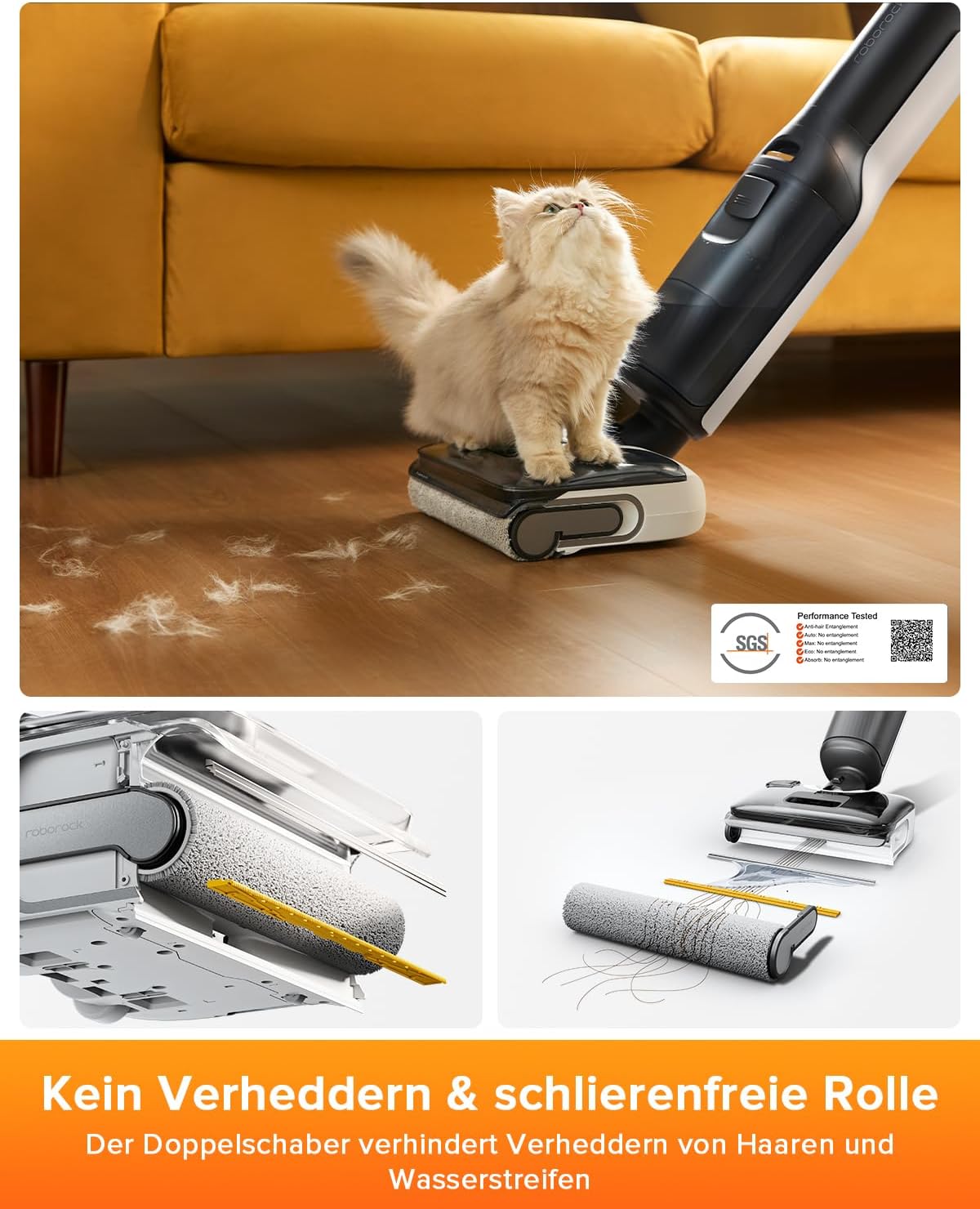 roborock F25 LT Nass Trockensauger, 180° Lay-Flat Saugwischer, 20.000 Pa Staubsauger, 90°C 5 Min Hochtemperatur Selbstreinigung & und schnelle Heißlufttrocknung, 60 Min Laufzeit, Wischsauger Kabellos