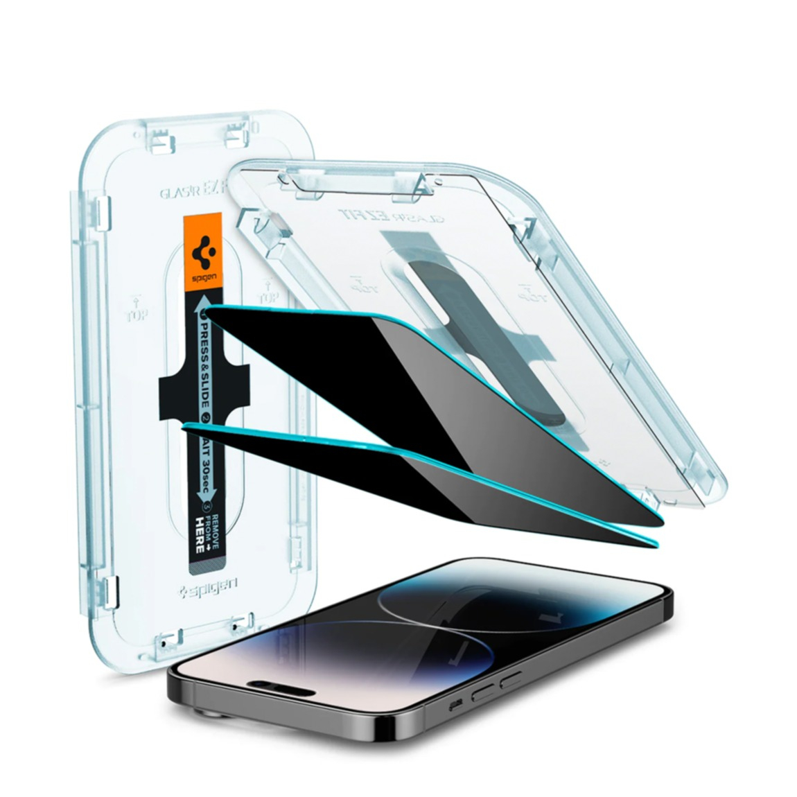 (2er Set) iPhone 15 Pro Max Glas Tr EZ Fit Privacy Panzer Glas Case Friendly   Montagerahmen (AGL06874)
