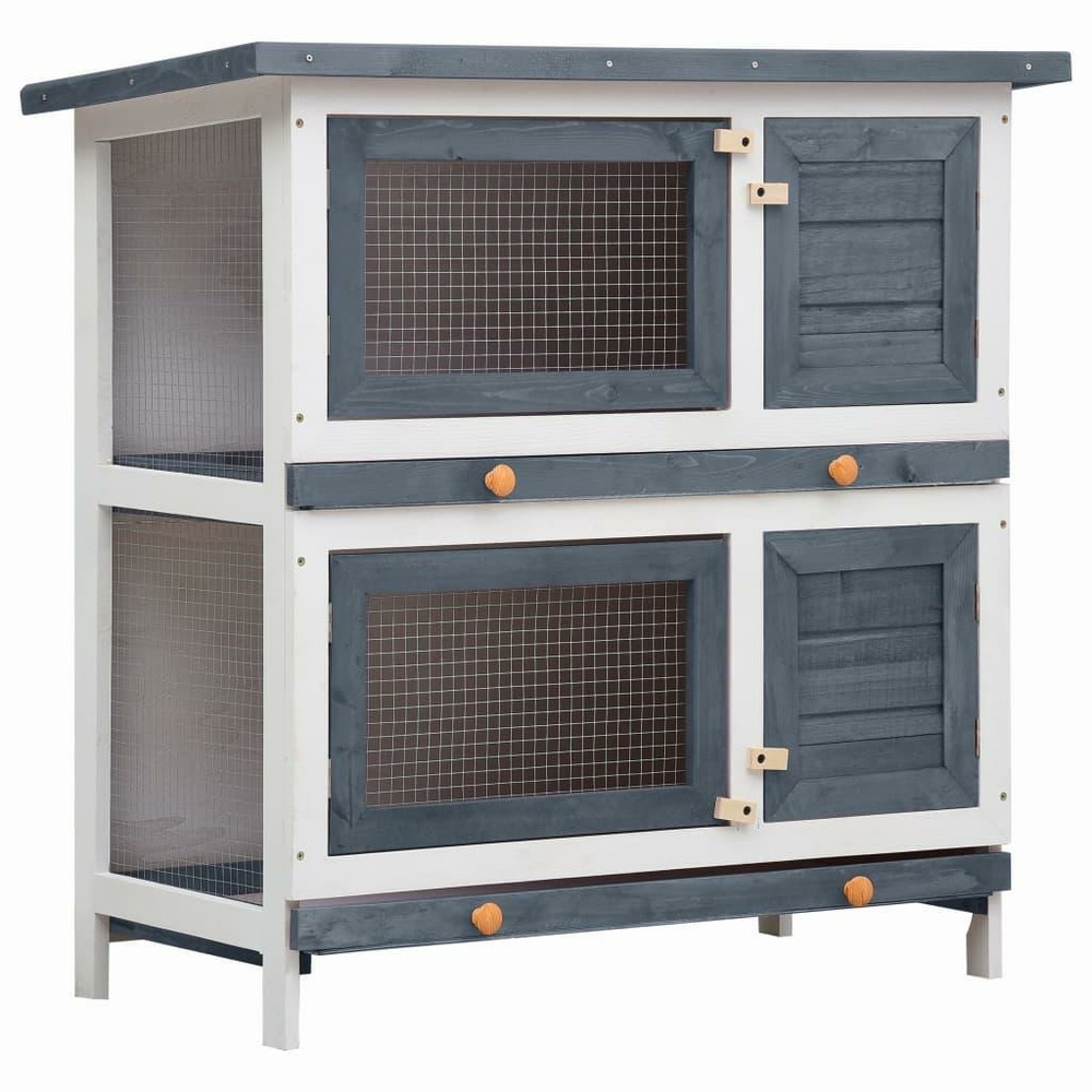 Clapier d'extérieur 4 portes 90 x 45 x 90 cm gris bois