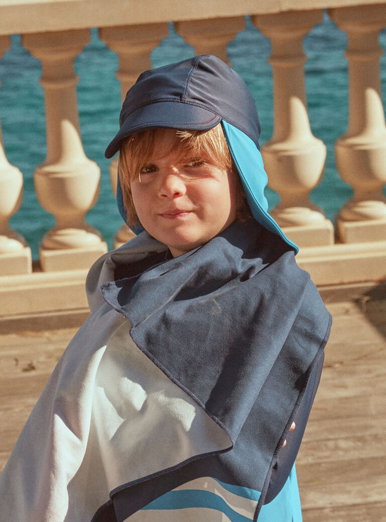 Chapeau de bain couvre-nuque bleu marine