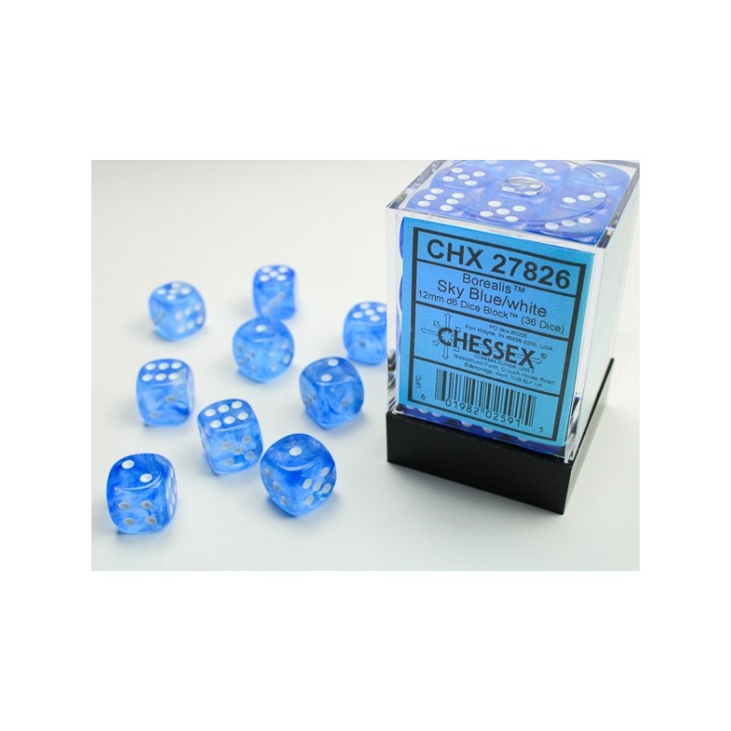 Pack de 36 dés D6 * borealis * BLEU CIEL