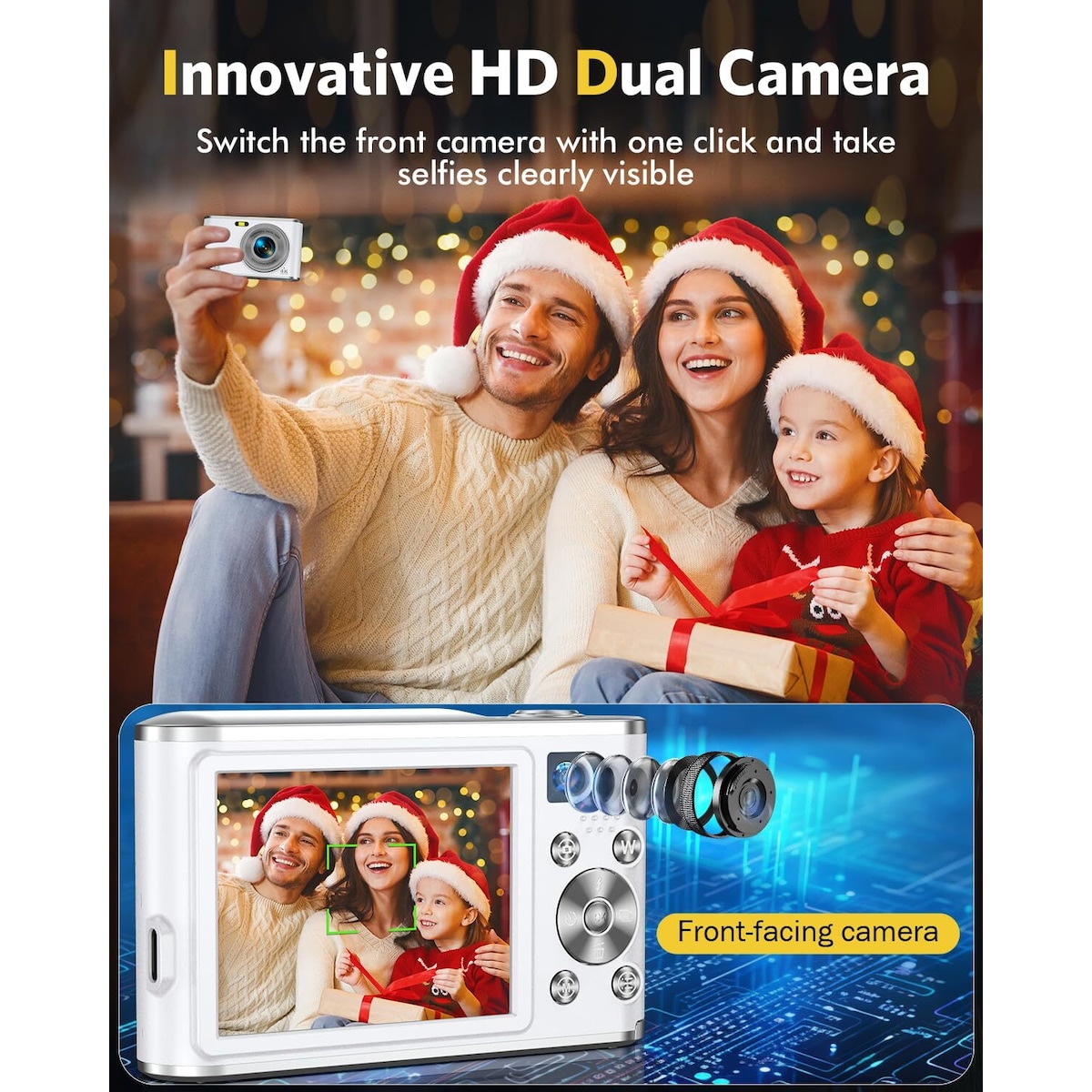 Digitalkamera 4K 48MP 16 x zoom webkamera med 32 GB TF-kort Sølv
