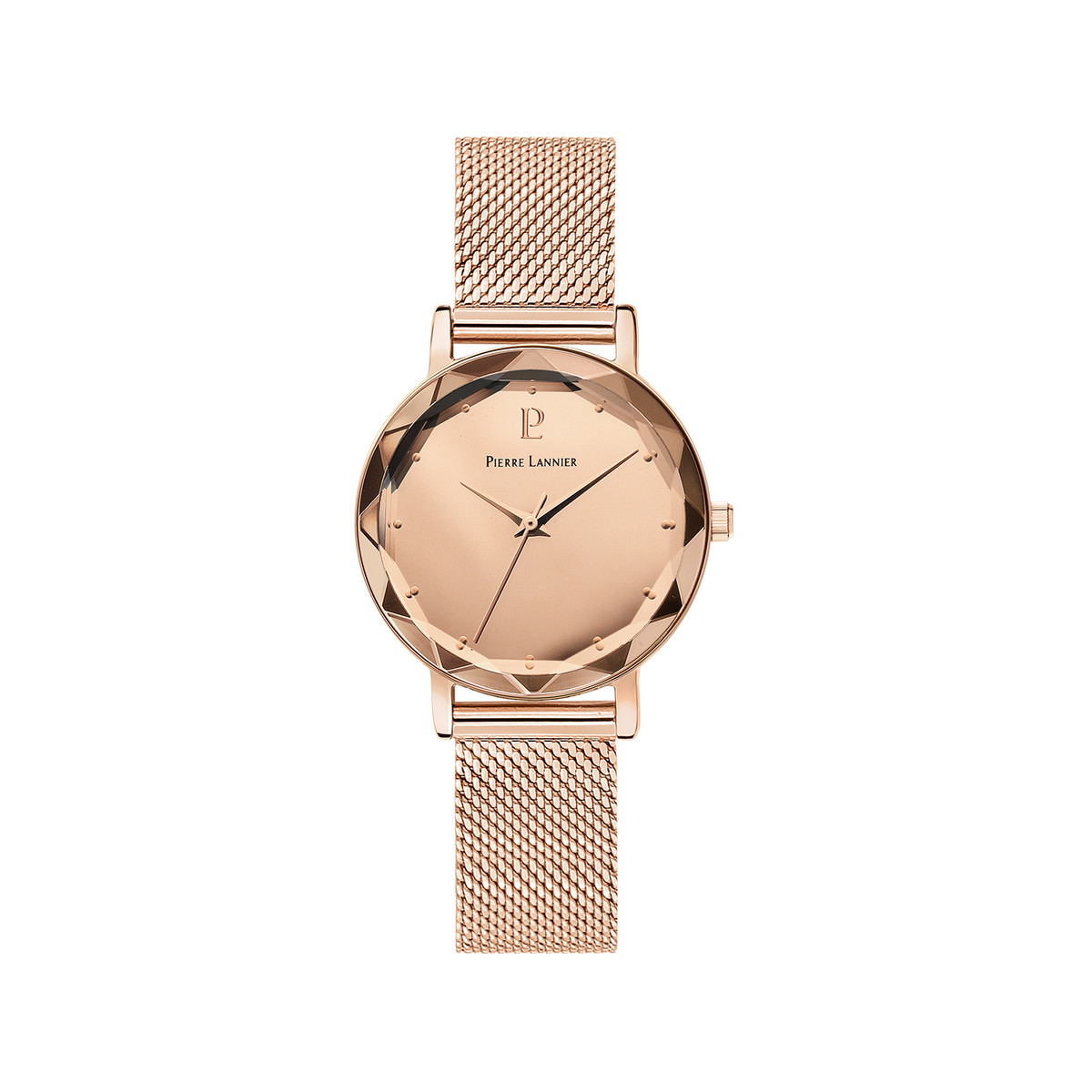 Montre Pierre Lannier femme acier doré rose maille milanaise