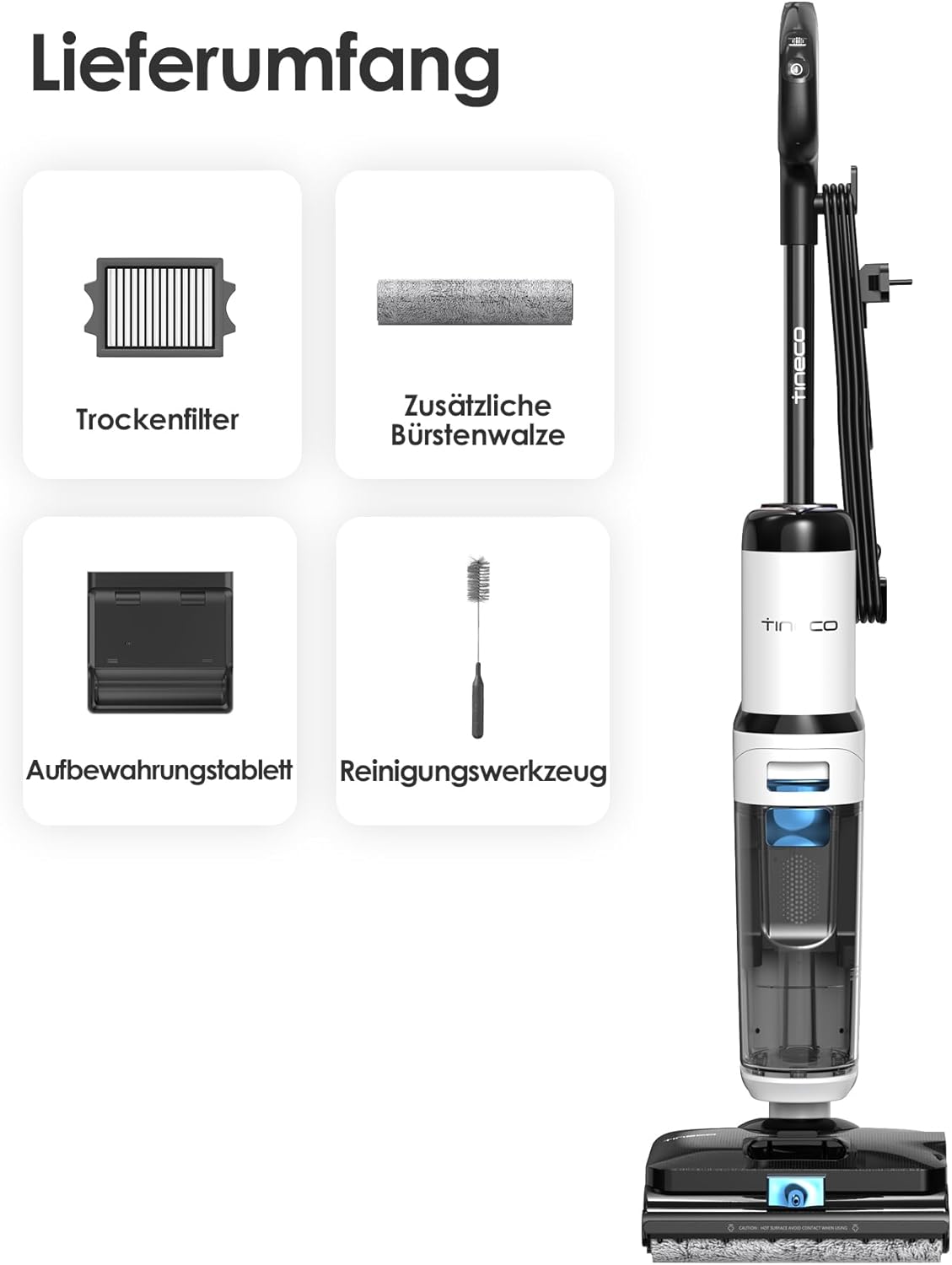Tineco FLOOR ONE S6 Stretch Steam Nass Trockensauger, 160 °C Tineco BoostSteam, Anti-Verwicklungs-Design, FlashDry Selbstreinigung, Dampfreiniger mit Kabel für eingetrocknete Flecken und Fugen