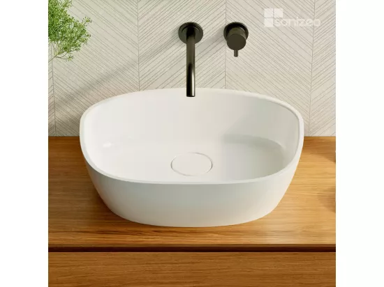 Vasque à poser FRODE - 75% Minéral Blanc Brillant Asymétrique 50*36*H16.6cm - LAVABERG