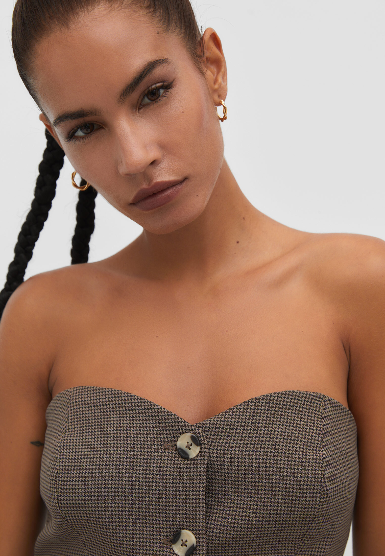 Top bandeau em estampa pied-de-poule