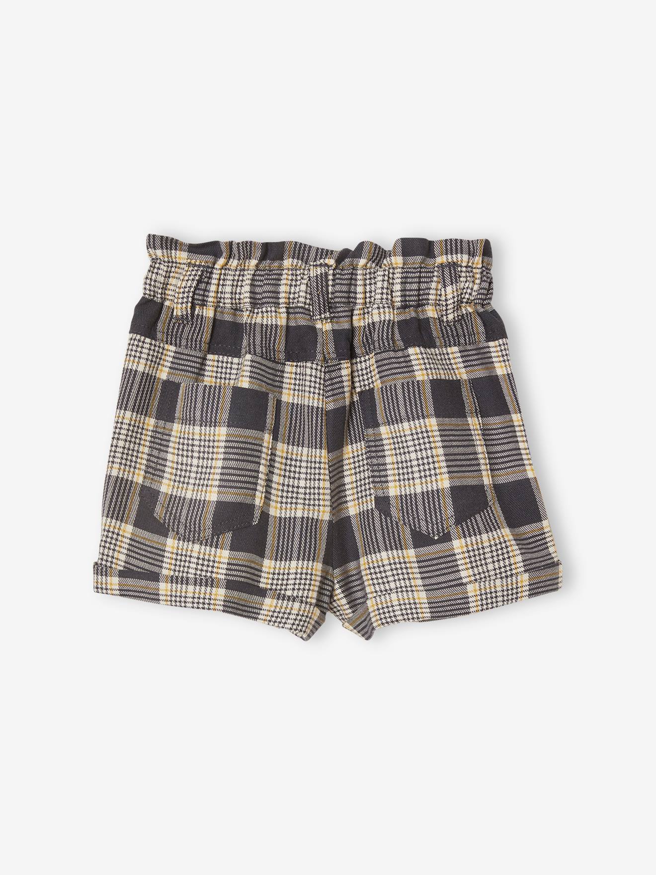 shorts xadrez cinza para bebê menina