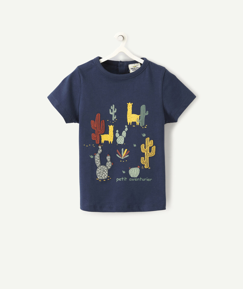 LE T-SHIRT BLEU MARINE AVEC LAMAS ET CACTUS EN COTON BIOLOGIQUE