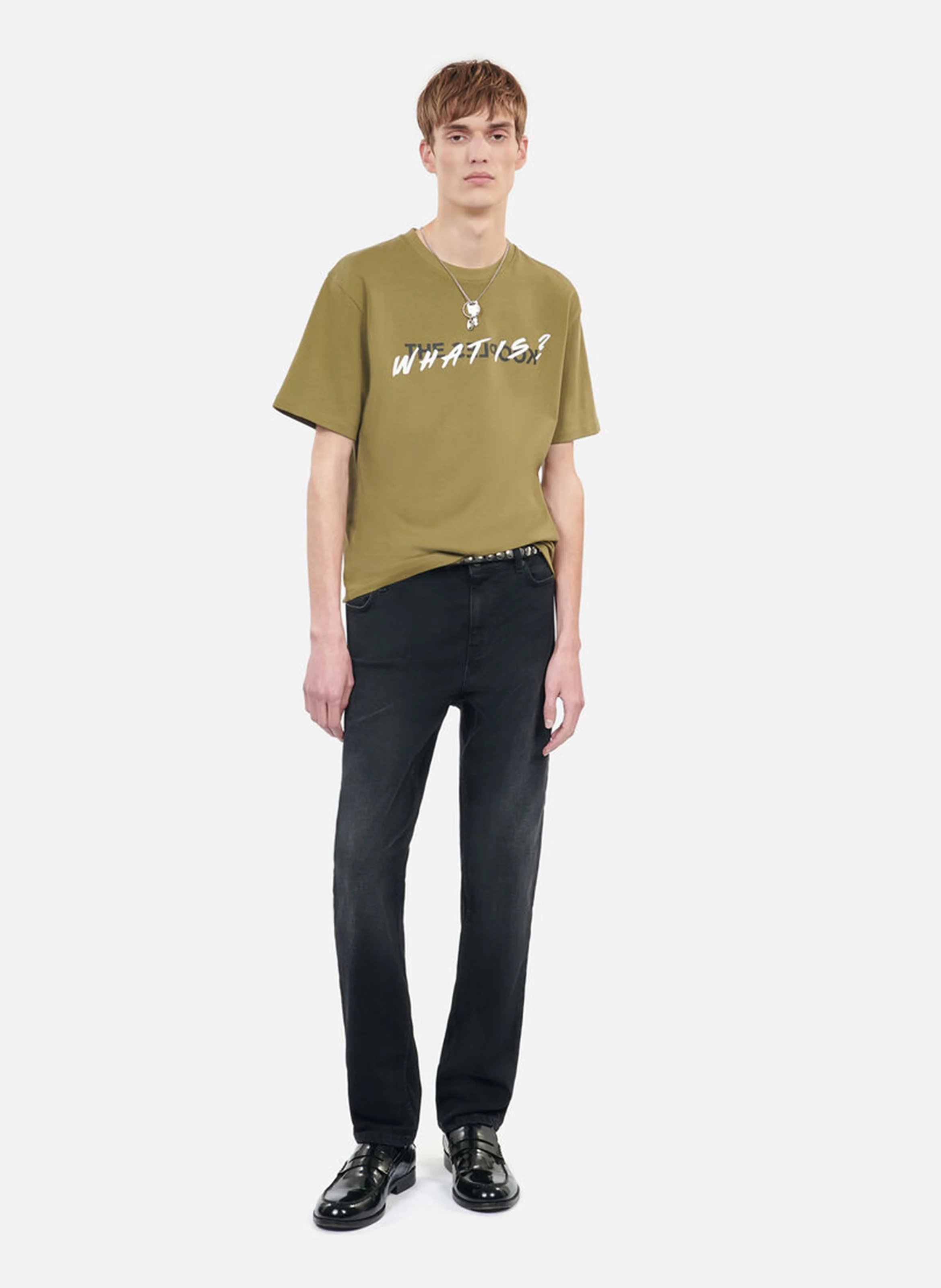 Tee-shirt col rond droit en coton sérigraphié | Vert