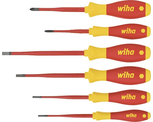Wiha SoftFinish schroevendraaierset met ronde kling tot 1000 V AC, 6-delig.
